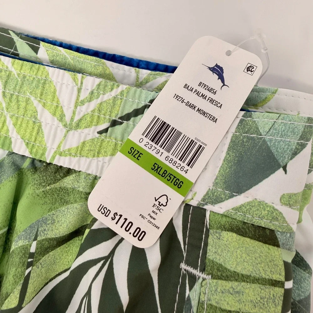 Tommy Bahama Baja Palma Fresca Monstera Mens 5XLB Swim Trunks Green BT924856 NEW